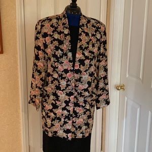 Floral rayon crepe unlined long jacket